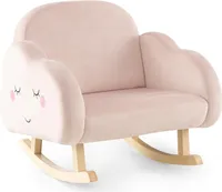 Kindersessel, Kindersofa aus Veloursstoff mit Rückenlehne, massiven Holzfüßen & Kippsicherung, Schaukelstuhl Kinder für Spielzimmer, Kinderzimmer & Wohnzimmer (Rosa Wolken)