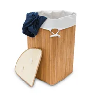 Relaxdays rohový koš na prádlo z bambusu, skládací box na prádlo 60 l, šetří místo, bavlněný pytel na prádlo, 65 x 49,5 x 37 cm, přírodní barva