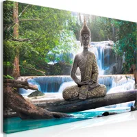 Wandbild Mega XXXL Buddha 250x125 cm Einteiliger XXL-Format Kunstdruck zur Selbstmontage Leinwandbilder moderne Bilder DIY Wanddekoration Wohnung Deko Wasserfall c-A-0021-ak-e