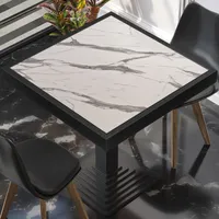 BRASIL | Gastro Tischplatte | B:T 70 x 70 cm | Weiß Marmor | Schwarzer Metall Rand | Quadratisch | Gastro Tischplatte