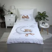 Dětské oboustranné povlečení medvídek hvězdy mraky měsíc přikrývka na spaní 100 x 135 cm + polštář 40 x 60 cm 100% bavlna