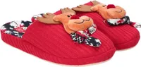 AMERICAN CLUB, SL20, Niedliche Hausschuhe, Rentier Pantoletten,  Xmas Hausschuhe, Weiche Plüsch-Weihnachtsbaumwo, Warme Damen-Hausschuhe, Perfekt für ein Geschenk, Farbe: Rot, Größe: 37