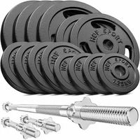 Hop-Sport 79kg Gusseisen Hantel-Set Langhantel Set  Langhantelstange Kurzhantelstange 30mm, 1x Langhantel, 2x Kurzhanteln, Gewichte: 4x10kg, 2x5kg, 4x2,5kg, 4x1,25kg