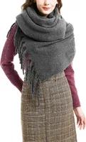 ASKSA Damen Schal Warm Pashminas Thicken Warm Quaste Winterschal Weiche übergroßer Schultertuch XL Schals Dunkelgrau
