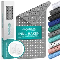 Engelbach Badewannenmatte 88x40cm rutschfest mit Aufhängung - Antirutschmatte Badewanne  - 100 % BPA frei - maschinenwaschbar - Grau