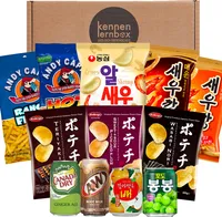 Snack Party Box | Kennenlernbox mit 12 beliebten Chips und Getränke aus den USA, Korea und Japan | Für Filmabende oder als Geschenkidee für besondere Anlässe