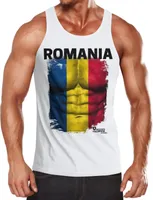 EM Tanktop Herren Fußball Rumänien Flagge Fanshirt Waschbrettbauch MoonWorks®  M