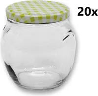 Einmachgläser 520 ml AMFORA klar/transparent 20 Stück INKLUSIVE KARIERT HELLGRÜNEN DECKELn, Stückzahl in einer Packung: 20