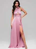 Ombre Abendkleid mit Beinschlitz und Rosendetail rosa XS