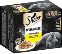 Sheba Delikatesse Katzennassfutter in Gelee, Geflügel Variation mit Ente, Huhn, Geflügel und Truthahn 4 x 12x85g