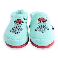 Milk&Moo Sailor Octopus Kinder Hausschuhe, %100 Baumwolle Bad und Haus Pantoffeln, waschbar, weich und saugfähig Handtuch Stoff, Anti-Rutsch-Sohle, elastisches Band, 4-5 Jahre alt, türkis