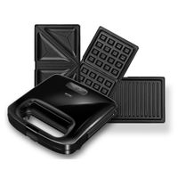 MPM - 3-in-1 Waffeleisen mit 3 austauschbaren Platten - Sandwichmaker - Grill - Schwarz