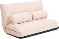 COSTWAY Klappbares Bodensofa, 3 in 1 Schlafsofa mit Schlaffunktion und Verstellbarer Rückenlehne, Sofabett mit 2 Lendenkissen, Klappsofa beige