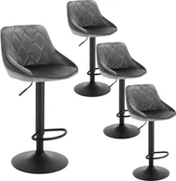 WOLTU Barhocker 4er Set, Barstuhl, Gute gepolsterte Sitzfläche aus Samt, Höhenverstellbar, 360° Drehbar, Dunkelgrau