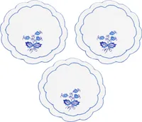 Betz 3 Deckchen mit blauer Stickerei Farbe weiß - Durchmesser 20cm