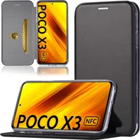 Handy Schutz Hülle für Xiaomi Poco X3 Xiaomi Poco X3 NFC Xiaomi Poco X3 Pro Handytasche mit Magnetdeckel Kartenfach und Standfunktion Klapphülle Etui Schwarz