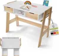 Juskys Kinder Schreibtisch Fietje - Höhenverstellbarer Kinderschreibtisch aus Holz, 2 Schubladen