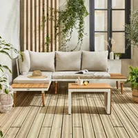sweeek - Modulares Gartenmöbelset aus Aluminium und Akazie, 4-Sitzer - Beige