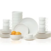 alpina Geschirrset 40 Stück - Teller Set für 8 Personen - Geschirr aus Porzellan - Inklusive Teller, Dessertteller, Schalen, Untertassen und Tassen - Camping Geschirr - Weiß