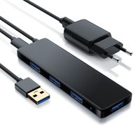 Primewire USB 3.2 Hub mit Netzteil, Ultra Slim 4-Port Verteiler, Datenhub für PC PS4 Notebook Netbook Laptop Ultrabook Tablet-PC MacBook, Bus-Powered, Blue Power LED, inkl. Netzteil