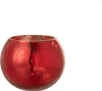 Windlicht Kugel Rissig Glas Perle-Effekt Rot Medium