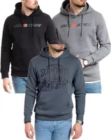 3er Mix Jack & Jones Hoodie Herren Kapuzenpullover Sweatshirt Mix Logo Print, 3er HD-054Bl/Asp-054Sed-Asp/CorvSlate-XXL