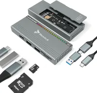 2in1 USB A C Hub mit SSD NVMe SATA M.2 Gehäuse mit USB C PD Kartenleser