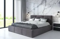 Polsterbett VEROM 90 x 200 mit Matratze und Bettkasten. Farbe: Grau