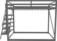 Kinderbett 140x200cm Hochbett (Ohne Matratze) Etagenbett Massivholzbett Jugendbett Erwachsenenbett Mit Sicherheitsleiter und Lattenrost Grau
