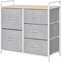 Szafka z szufladami HOMCOM, szafka do przechowywania, komoda z tkaniny z 5 szufladami z tkaniny, tkanina + drewno + metalowa rama, szary, 83 x 29 x 77 cm