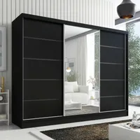 Schwebetürenschrank, 3-türig Schrank 200 cm mit Spiegel AURELIA 2 (Weiß, Schwarz, Sonoma, Eiche Kraft gold)