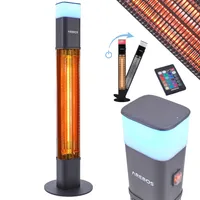 AREBOS Grzejnik stojący 1500W, z oświetleniem LED w 16 kolorach, z pilotem, węglowy promiennik podczerwieni do użytku na zewnątrz, czarny