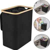 Kôš na bielizeň XMTECH s 3 priehradkami, zberač bielizne s policou, box na bielizeň, odnímateľné vrecko na bielizeň z tkaniny Oxford, 140 l, 68 x 37 x 57 cm, čierny
