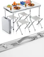 Epifit Campingtisch Klapptisch im Koffer 120x60x70/60/54 4 Stühle Aluminium 3 Stufen Höhenverstellung Weiss