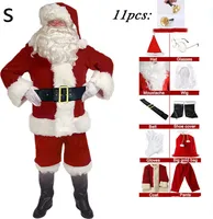 11 Stück Santa Claus Cosplay Kostüm Weihnachten Neue Jahr Männer Kostüme Deluxe Klassische Erwachsene Set Karneval Party RolePlay Anzüge, rot , 80% Polyester, S
