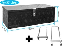 Truckbox DB055 Schwarz + inkl. Montagesatz MON5002 Deichselbox, Werkzeugbox, Alu Riffelblech, Transportbox, Alu Transportkiste, Anhängerkiste ca. 57 Liter
