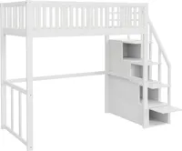 Hochbett,Kinderbett(Weiss)Holzbett,mit Sicherheits-Aufbewahrungsleiter,Bettgestell aus massivem Kiefernholz für Kinder und Jugendliche