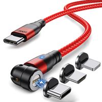 Magnetický nabíjací kábel 1 meter Fast Charge 60W PD SOONTEC magnetický nabíjací kábel s 3 konektormi Micro USB+Type C+Lightning rýchlonabíjací kábel pre iPhone, Samsung (červený)