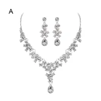 Damen-Schmuckset mit Halskette und Ohrringen, Abschlussball, Hochzeit, Brautschmuck, Kunstkristall-Strasssteinen-B