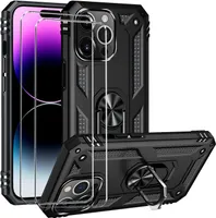 zestaw ochronny 2 w 1 dla Apple iPhone 15 składa się z 2x szklanej osłony ekranu 9H i 1x silikonowego etui w kolorze czarnym