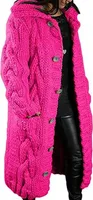 ASKSA Damen Strickjacke Grobstrick Casual Sweater Cardigan mit Knoepfen Oversize Strickcardigan, Rose Rot, 5XL