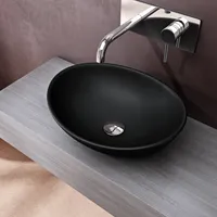 doporro Waschbecken Aufsatzwaschbecken Oval waschtisch Keramik 41x33,1x14cm Waschschale matt schwarz Handwaschbecken Nano-Versiegelung Brüssel205