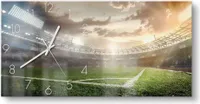 DEQORI Glasuhr 60x30 cm Zahlen 'Rasenecke im Stadion' Wanduhr Glas Uhr Design leise