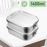 Fiqops 2*1400ml Brotdose ohne Plastik BPA frei brotdose edelstahl Edelstahl Lunchbox