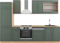 Vicco Küchenzeile Fame-Line, 300 cm ohne Arbeitsplatte, Grün-Gold Landhaus/Goldkraft Eiche