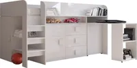 Etagenbett für Kinder Toledo 1 Stockbett mit Treppe und Bettkasten (Weiß + Weiß Glanz + weiße Griffe)