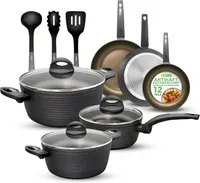 NutriChef 12-teiliges Topfset & Pfannenset Induktion – Pots & Pans Sets – Umfangreiches Kochtopf Set beinhaltet Töpfe Induktion geeignet & Induktion
