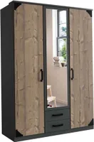 Šatní skříň Bochum se zrcadlem a výklopnými dveřmi, třídveřová, 135 cm, bílá, dřevěná
