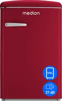 MEDION Retro Kühl-Gefrierkombination (95L Kühlschrank, 13L 4 Sterne Gefrierfach, 108 Liter Nutzinhalt, LED Innenbeleuchtung, Stufenlose Temperaturregelung, MD 37790) rot