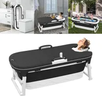 XMTECH Skládací vana pro děti a dospělé 138X62X52cm Velká mobilní vana s odnímatelným krytem Přenosná vana pro sprchu, černá
